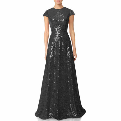 Womens Prom Dress Halter Sequin Long Bridesmaid Dress Cowlback Formal Evening Gown