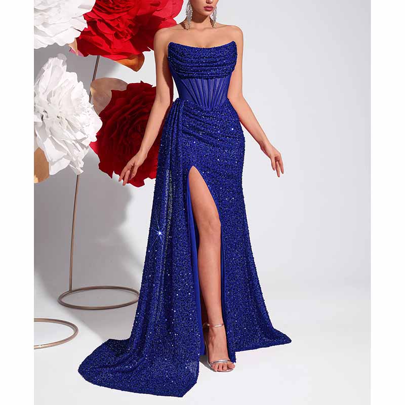 Sparkling Sequin Long Evening Dress – Corset Split Prom Gown