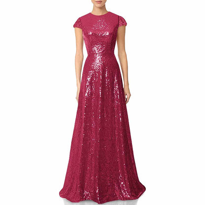 Womens Prom Dress Halter Sequin Long Bridesmaid Dress Cowlback Formal Evening Gown