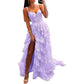 Off The Shoulder Tiered Tulle Prom Dress Corset Long Split Mermaid Evening Formal Gowns