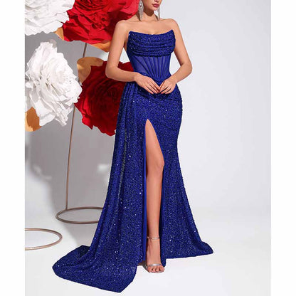 Sparkling Sequin Long Evening Dress – Corset Split Prom Gown