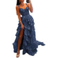 Off The Shoulder Tiered Tulle Prom Dress Corset Long Split Mermaid Evening Formal Gowns