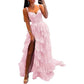 Off The Shoulder Tiered Tulle Prom Dress Corset Long Split Mermaid Evening Formal Gowns