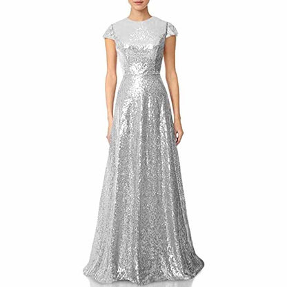 Womens Prom Dress Halter Sequin Long Bridesmaid Dress Cowlback Formal Evening Gown