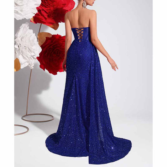 Sparkling Sequin Long Evening Dress – Corset Split Prom Gown