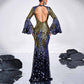 Mermaid Maxi Dress Long Sleeve Evening Dress Backless Sequin Prom Dress