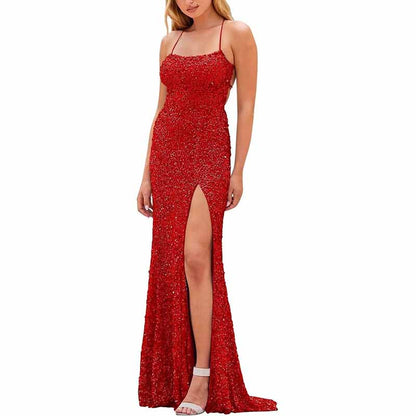 Mermaid Sparkly Glitter Evening Gown Spaghetti Straps Long Formal Dress