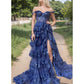 Off The Shoulder Tiered Tulle Prom Dress Corset Long Split Mermaid Evening Formal Gowns