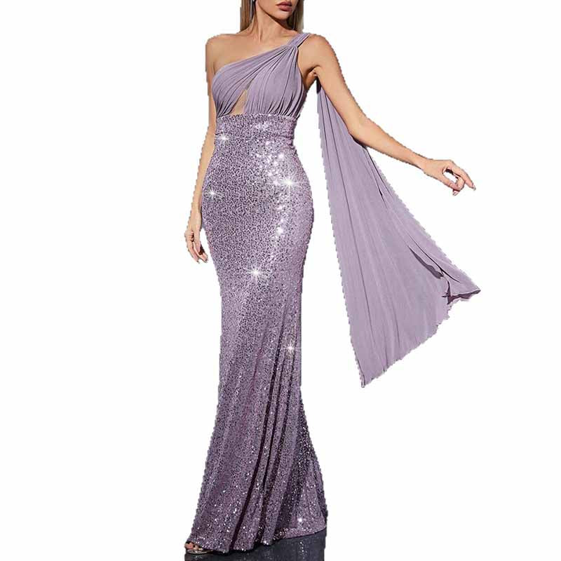 strapless open back dress Plus One Shoulder Split Thigh Sequin Prom Dress Dark Green / 3XL
