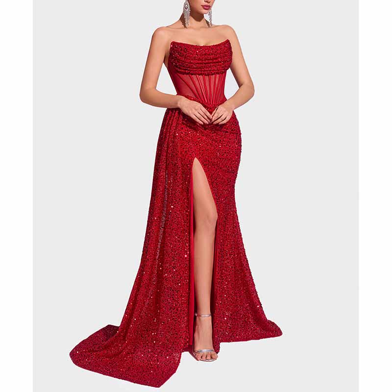 Sparkling Sequin Long Evening Dress – Corset Split Prom Gown