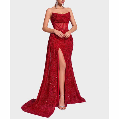 Sparkling Sequin Long Evening Dress – Corset Split Prom Gown