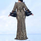 Puffed-Sleeve Sequined Long Evening Dress Mermaid Formal Gown