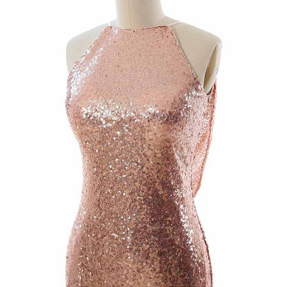 Women Halter Sequin Long Bridesmaid Dress Cowlback Formal Evening Gown
