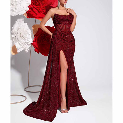 Sparkling Sequin Long Evening Dress – Corset Split Prom Gown