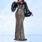 Puffed-Sleeve Sequined Long Evening Dress Mermaid Formal Gown