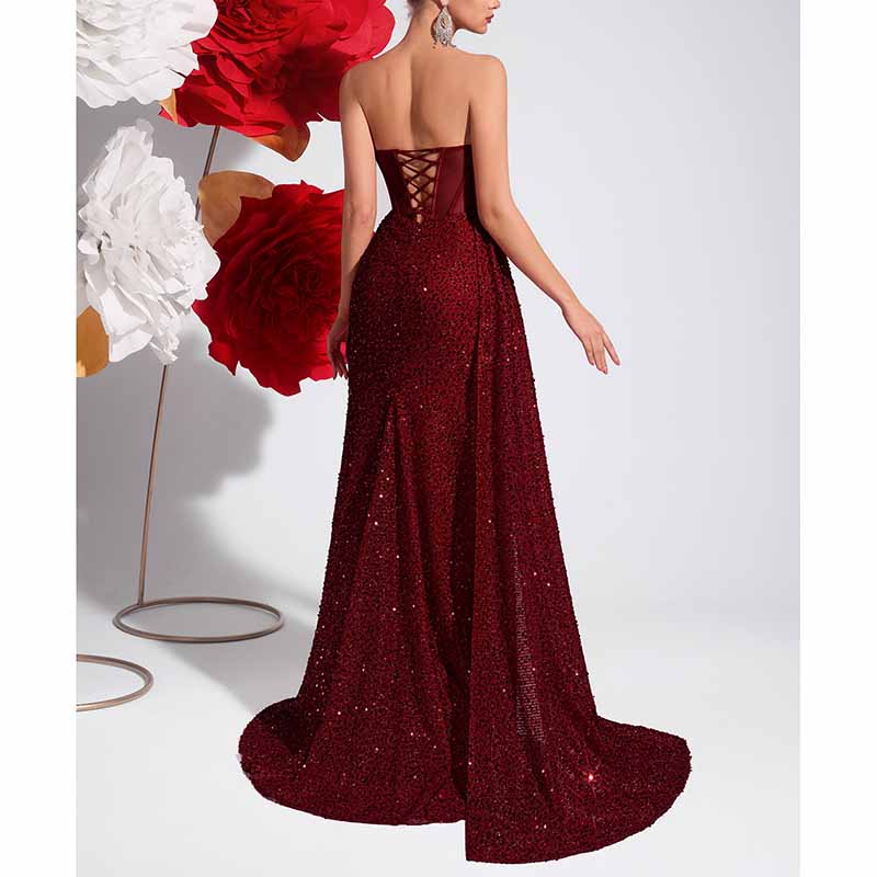 Sparkling Sequin Long Evening Dress – Corset Split Prom Gown