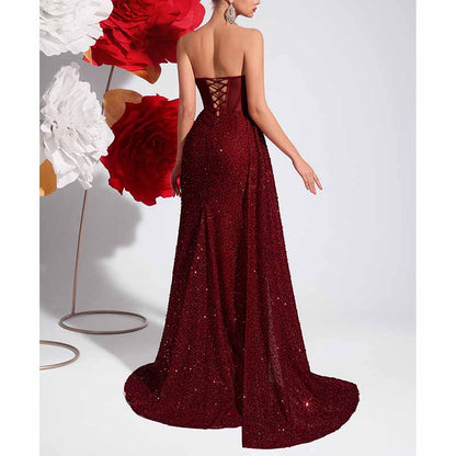 Sparkling Sequin Long Evening Dress – Corset Split Prom Gown