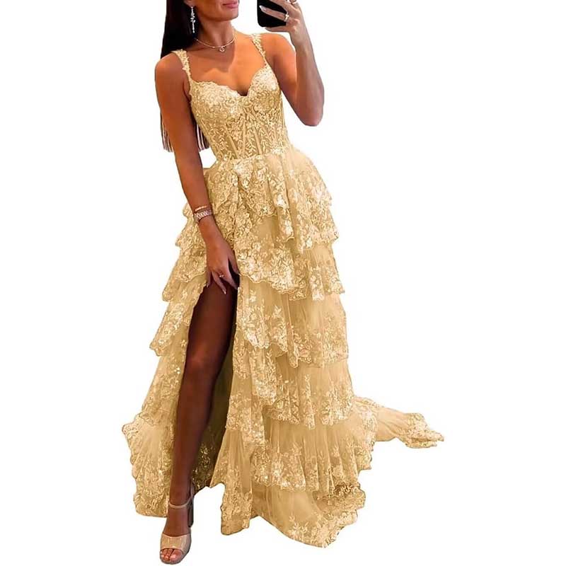 Off The Shoulder Tiered Tulle Prom Dress Corset Long Split Mermaid Evening Formal Gowns