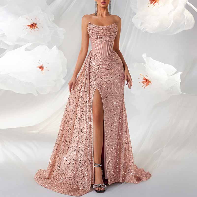 Sparkling Sequin Long Evening Dress – Corset Split Prom Gown