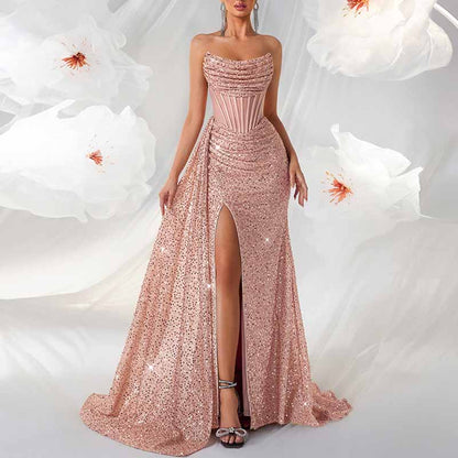 Sparkling Sequin Long Evening Dress – Corset Split Prom Gown