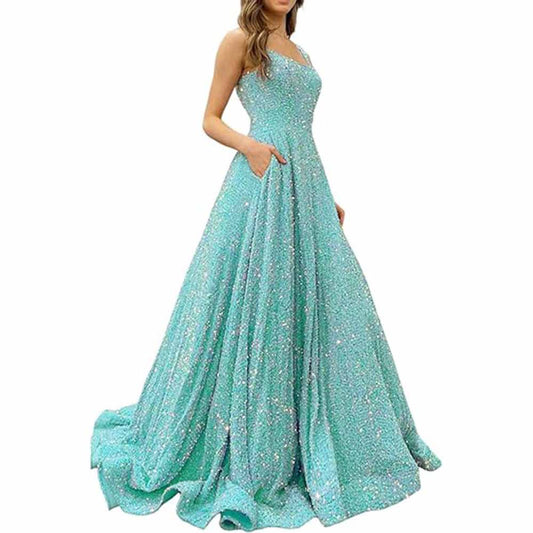 Prom Dresses Long A Line with Pockets Formal Evening Ball Gowns Glitter Party Dress