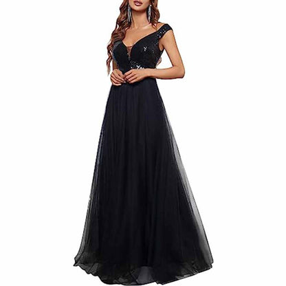 Off The Shoulder Bridesmaid Dress with Sequined Top High Waisted Long Prom Dress