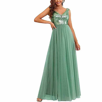 Off The Shoulder Bridesmaid Dress with Sequined Top High Waisted Long Prom Dress