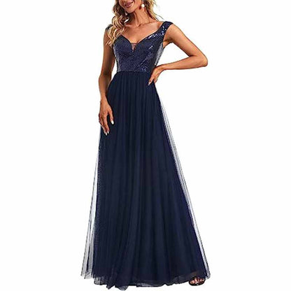 Off The Shoulder Bridesmaid Dress with Sequined Top High Waisted Long Prom Dress