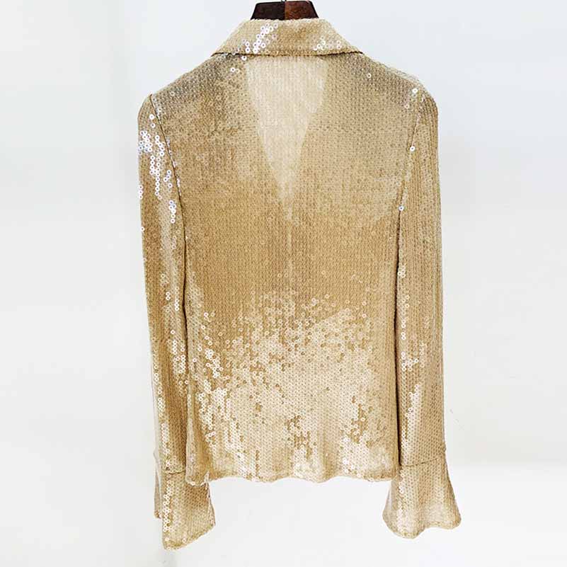 Womens Gold Bling Party Tops Sparkle Outfits Sequin Long Sleeve Blouse – SD  Dresscode & Fashiontrends