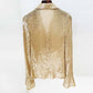 Womens Gold Bling Party Tops Sparkle Outfits Sequin Long Sleeve Blouse Glitter Clubwear Shirt