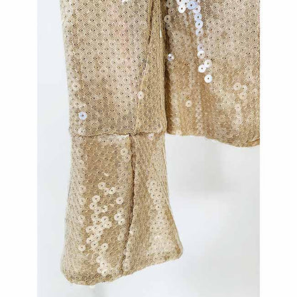 Womens Gold Bling Party Tops Sparkle Outfits Sequin Long Sleeve Blouse Glitter Clubwear Shirt