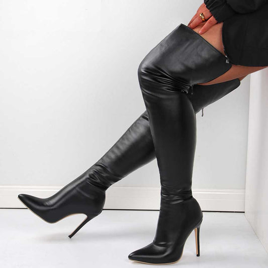 Elegant black sexy thigh high boots with heels perfect for stylish outfits and night events