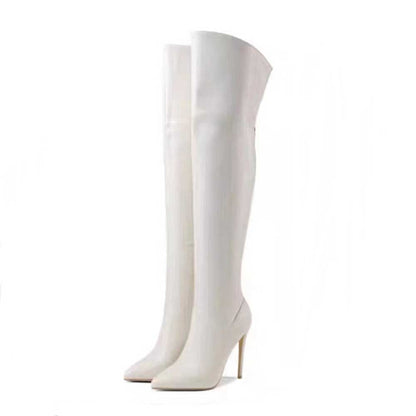 Stylish white sexy thigh high boots with heels for fashionable outfits