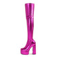 Shiny Faux Leather Double Platform Block Heel Thigh High Boots