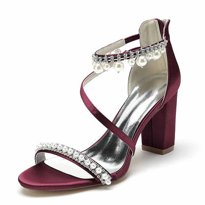 S&DCo. Burgundy Heels with Pearl Detail, Elegant Shoes for Wedding Celebrations