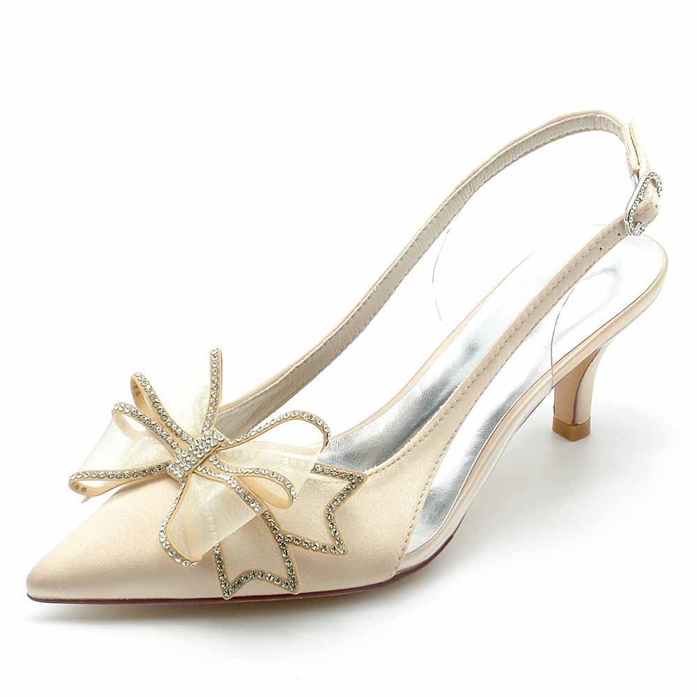 Low Heels Satin Pointed Toe Heels Party Shoes with Bow