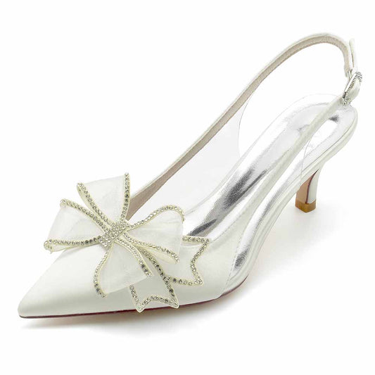Low Heels Satin Pointed Toe Heels Party Shoes with Bow