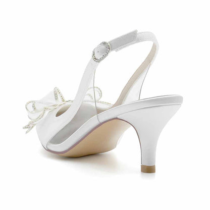 Low Heels Satin Pointed Toe Heels Party Shoes with Bow
