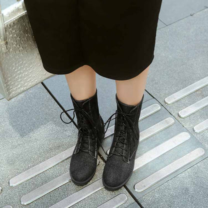 Women's ankle boots lace up denim martin boots low heel bootie