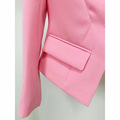 Women's Deep V Neck Fitted Style One Button Blazer Jacket Black Pink White