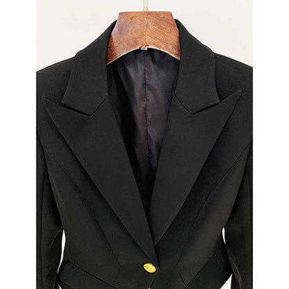 Women's Deep V Neck Fitted Style One Button Blazer Jacket Black Pink White