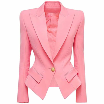 Women's Deep V Neck Fitted Style One Button Blazer Jacket Black Pink White