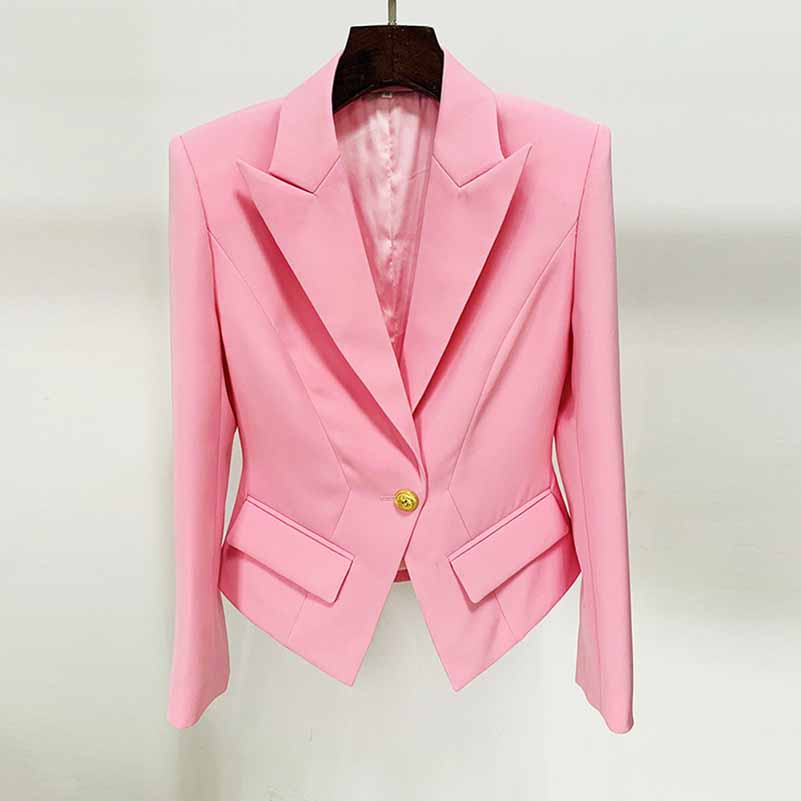 Women's Deep V Neck Fitted Style One Button Blazer Jacket Black Pink White