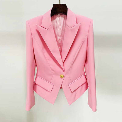 Women's Deep V Neck Fitted Style One Button Blazer Jacket Black Pink White
