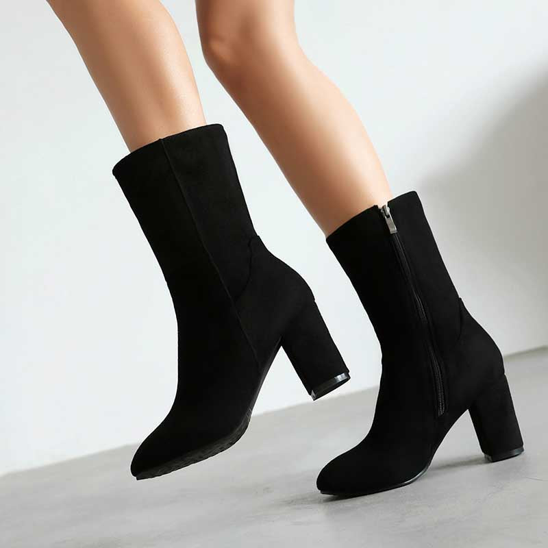 Women's Chunky Boots Faux Leather Short Boots