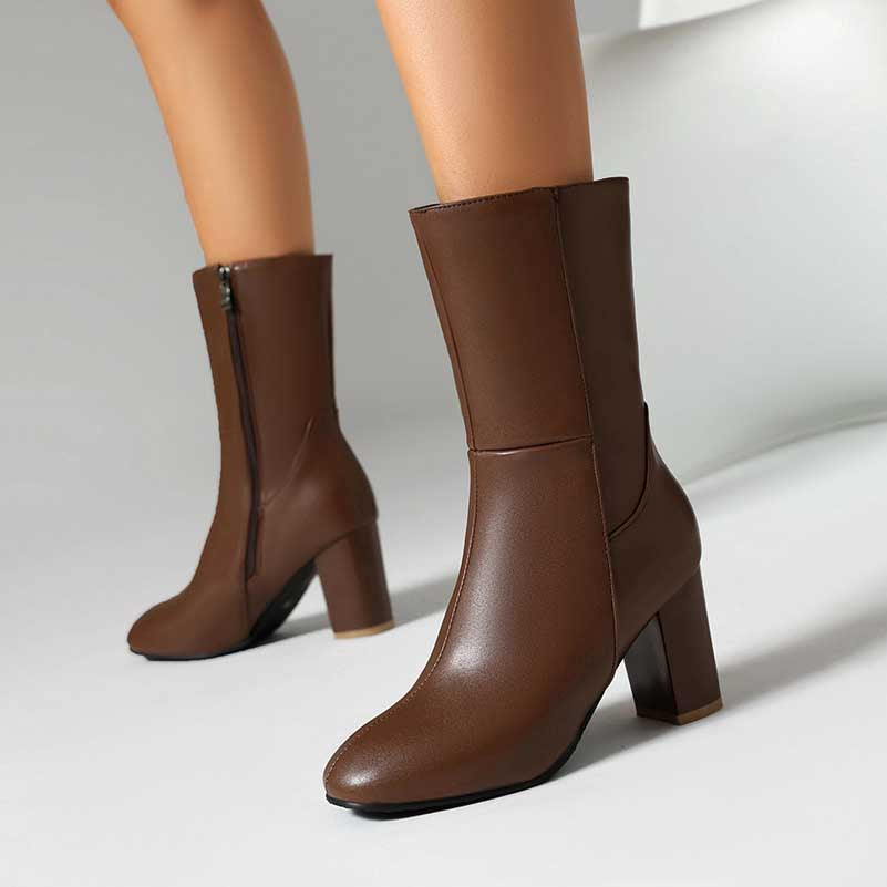 Women's Chunky Boots Faux Leather Short Boots