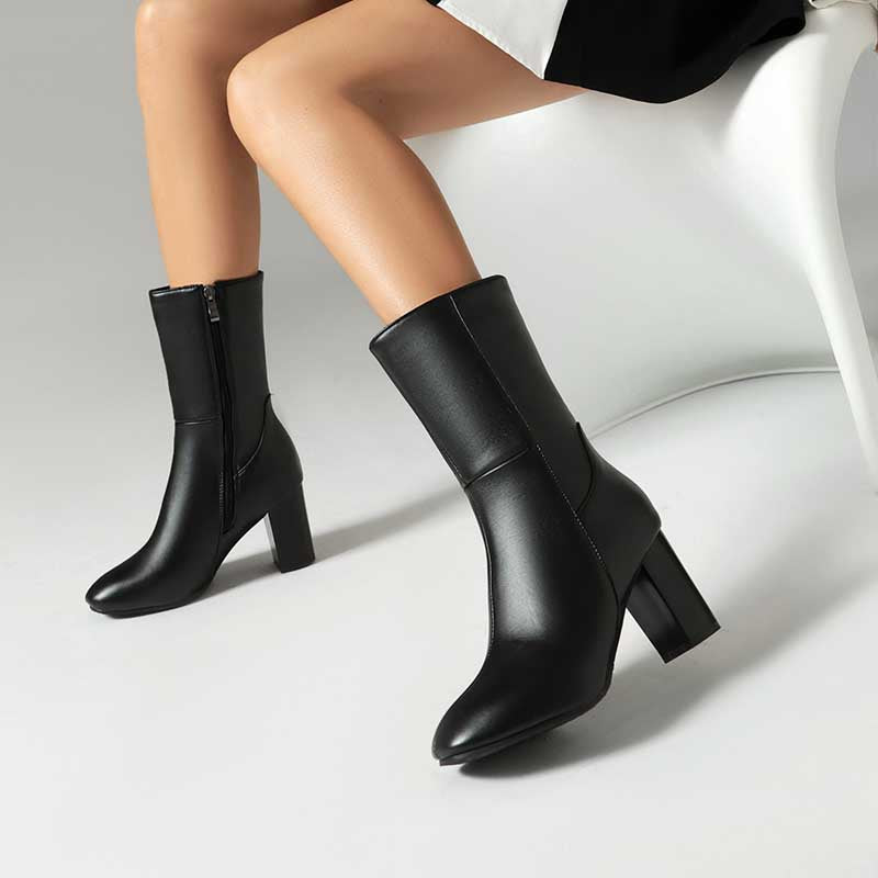 Women's Chunky Boots Faux Leather Short Boots