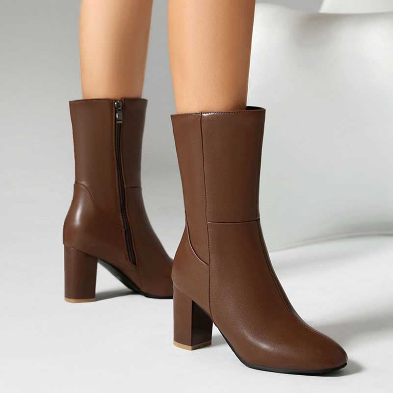 Women's Chunky Boots Faux Leather Short Boots