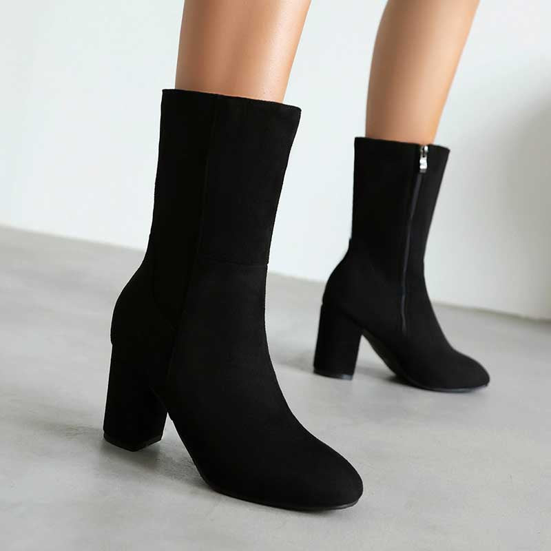 Women's Chunky Boots Faux Leather Short Boots