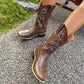 Womens low heel west boots cowboy mid-calf boots